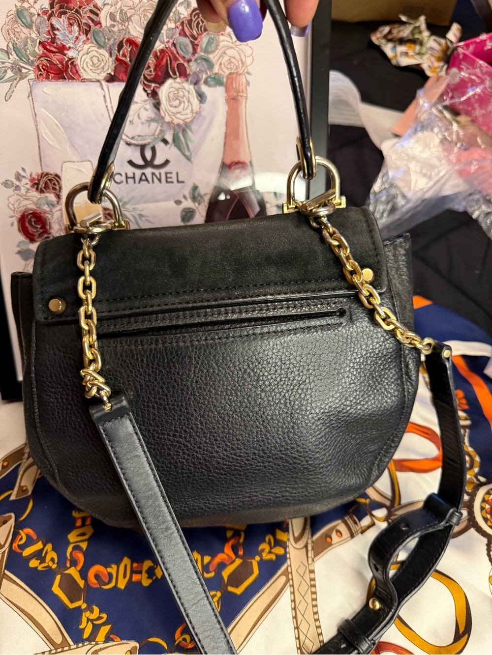 Michael Kors Black Leather & Suede Top Handle Crossbody Satchel - Picture 4 of 15